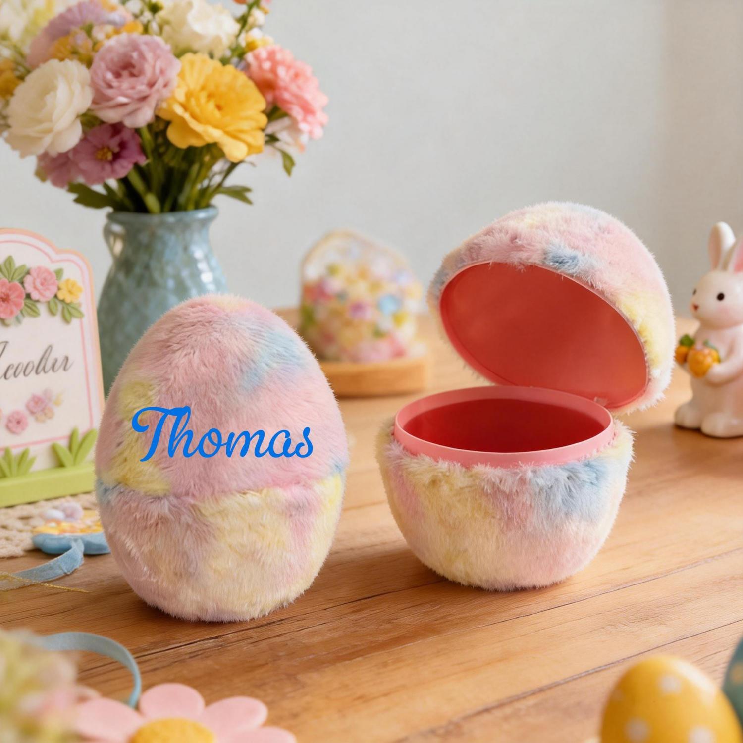 Personalised Fillable Plush Easter Egg, Custom Name Hollow Egg, Easter Basket Filler, Kids Easter Gifts