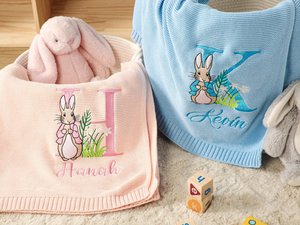 Embroidered Baby Blanket, Personalized Baby Easter Blanket, Cotton Knit Baby Blanket, Keepsake Gift for Baby, Kids Easter Gift