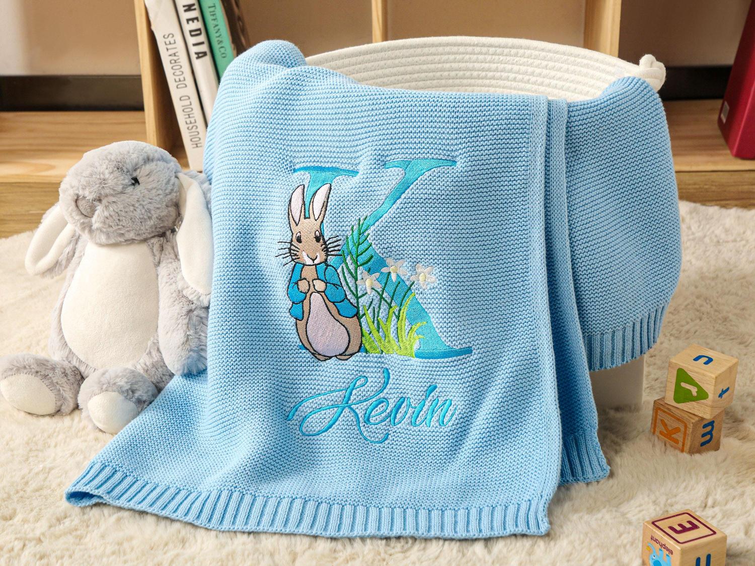 Embroidered Baby Blanket, Personalized Baby Easter Blanket, Cotton Knit Baby Blanket, Keepsake Gift for Baby, Kids Easter Gift