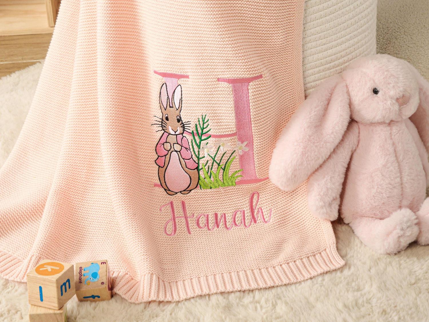 Embroidered Baby Blanket, Personalized Baby Easter Blanket, Cotton Knit Baby Blanket, Keepsake Gift for Baby, Kids Easter Gift