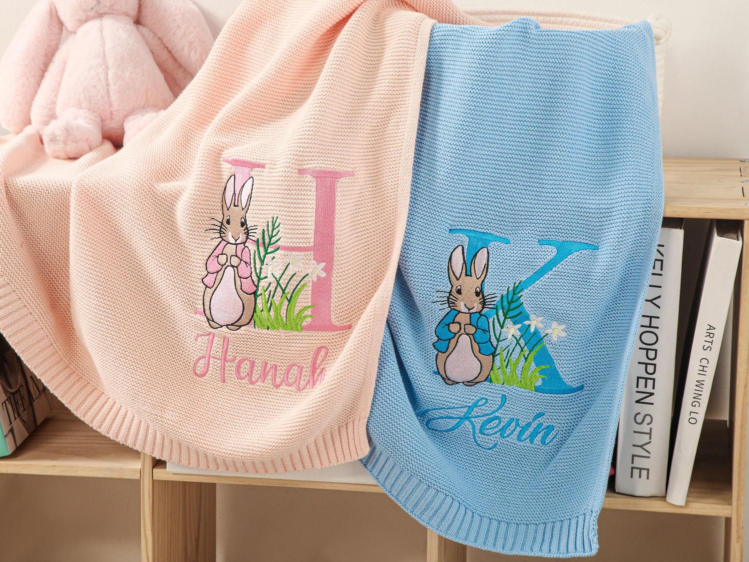 Embroidered Baby Blanket, Personalized Baby Easter Blanket, Cotton Knit Baby Blanket, Keepsake Gift for Baby, Kids Easter Gift