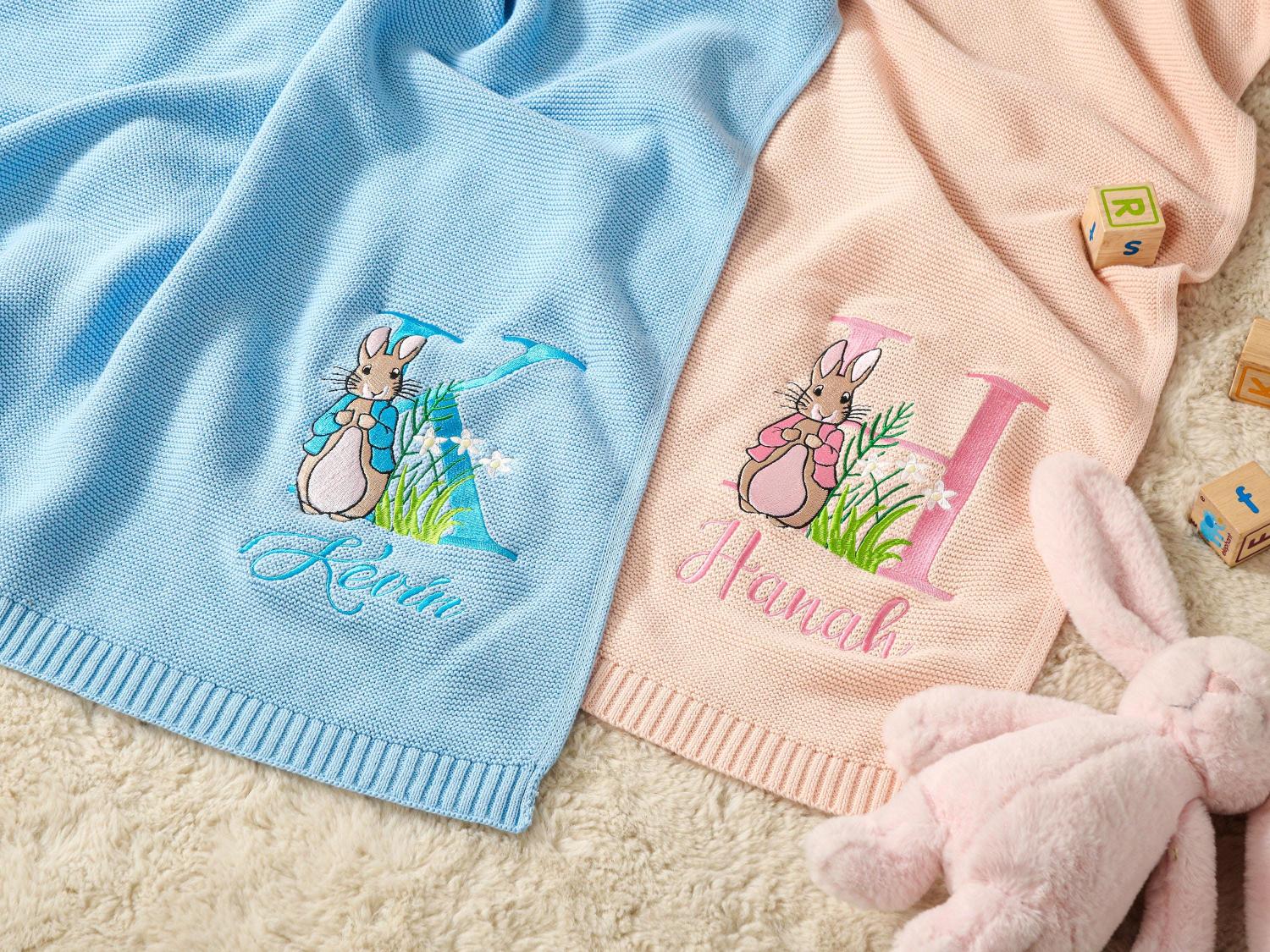 Embroidered Baby Blanket, Personalized Baby Easter Blanket, Cotton Knit Baby Blanket, Keepsake Gift for Baby, Kids Easter Gift