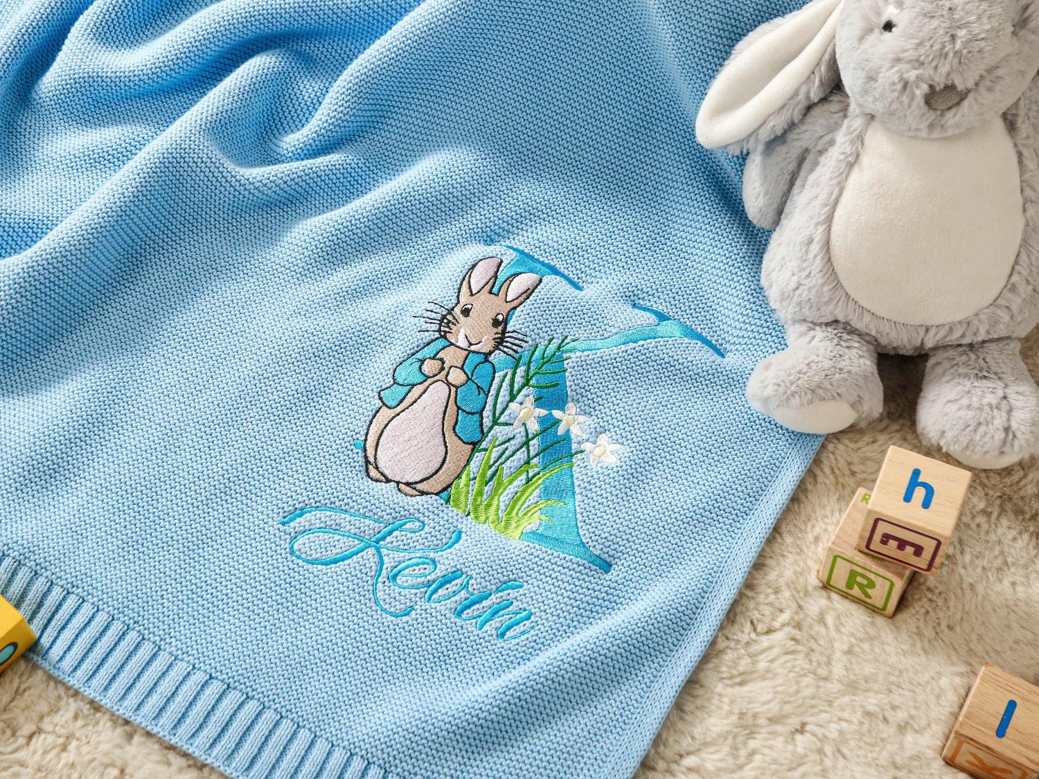 Embroidered Baby Blanket, Personalized Baby Easter Blanket, Cotton Knit Baby Blanket, Keepsake Gift for Baby, Kids Easter Gift