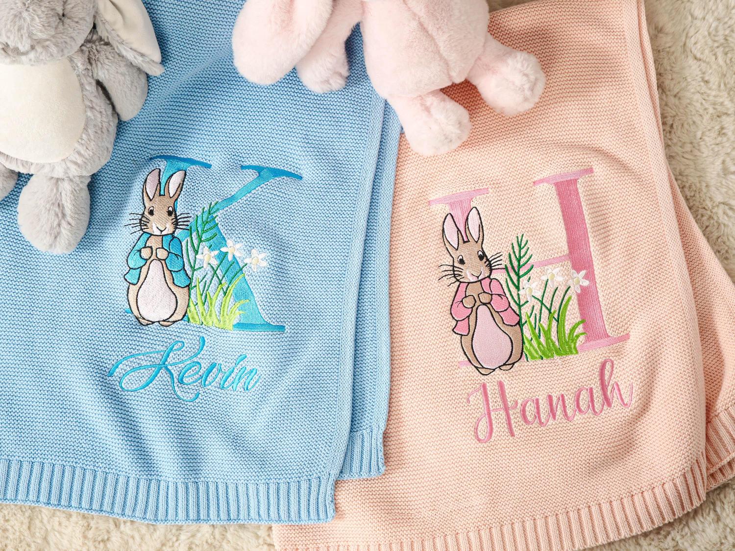 Embroidered Baby Blanket, Personalized Baby Easter Blanket, Cotton Knit Baby Blanket, Keepsake Gift for Baby, Kids Easter Gift