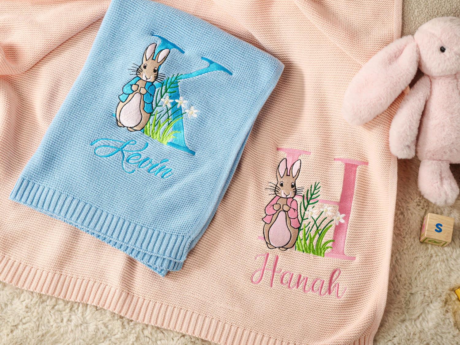 Embroidered Baby Blanket, Personalized Baby Easter Blanket, Cotton Knit Baby Blanket, Keepsake Gift for Baby, Kids Easter Gift