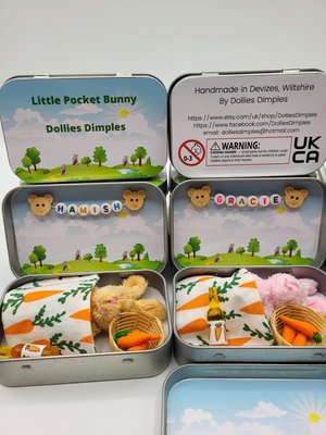 Easter Bunny fluffy Plush in Pocket Tin: Miniature role play