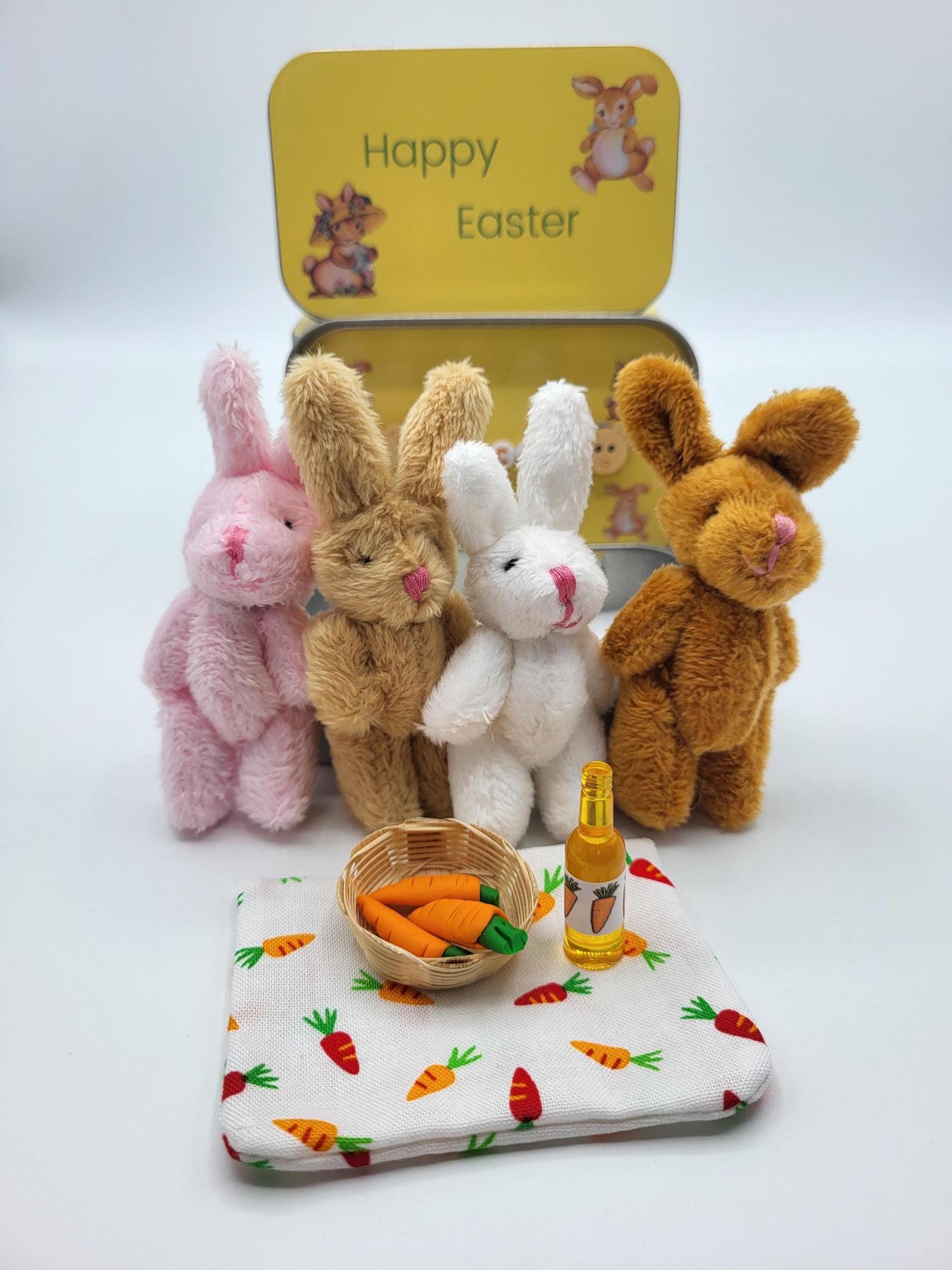 Easter Bunny fluffy Plush in Pocket Tin: Miniature role play