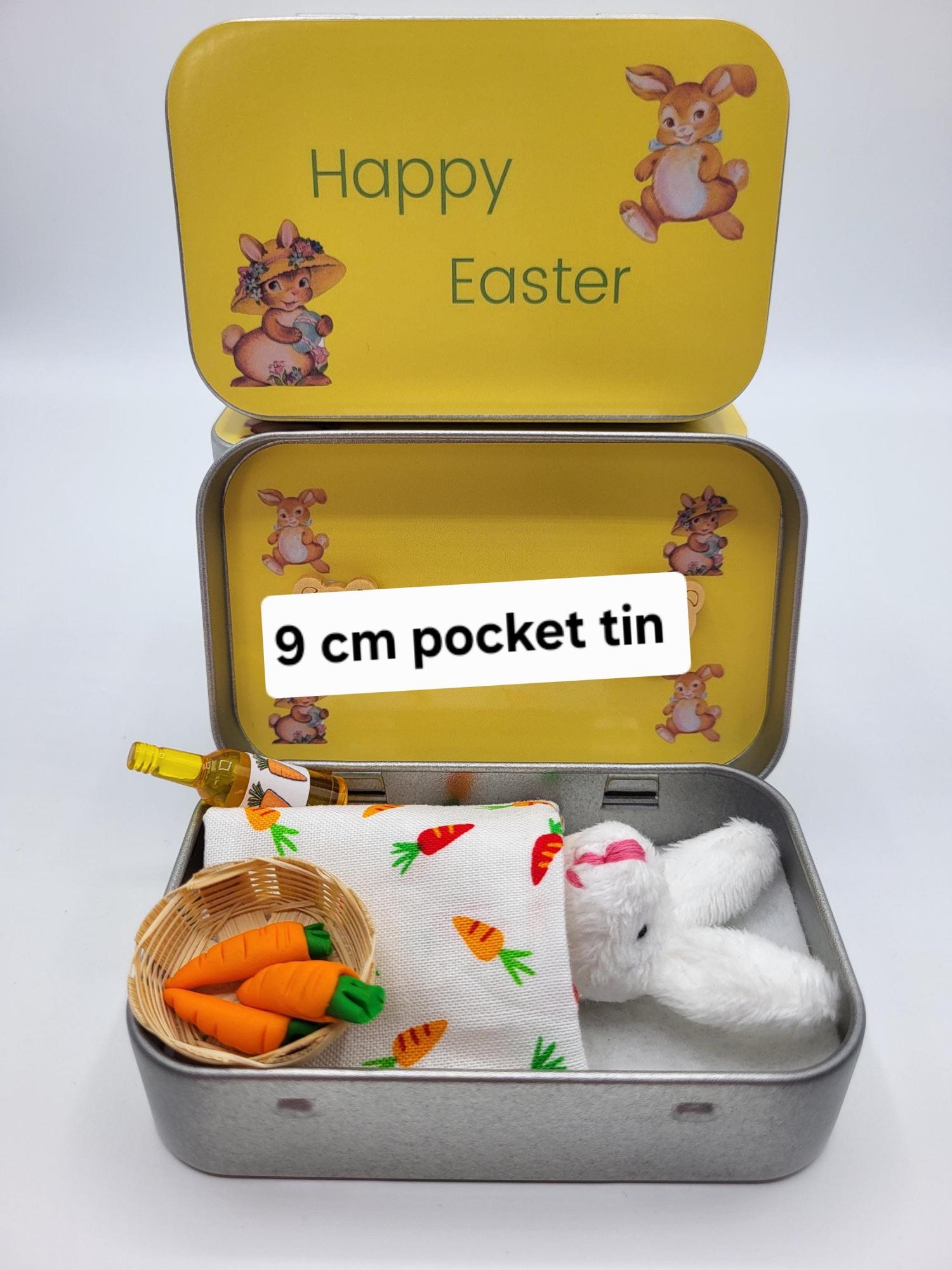 Easter Bunny fluffy Plush in Pocket Tin: Miniature role play