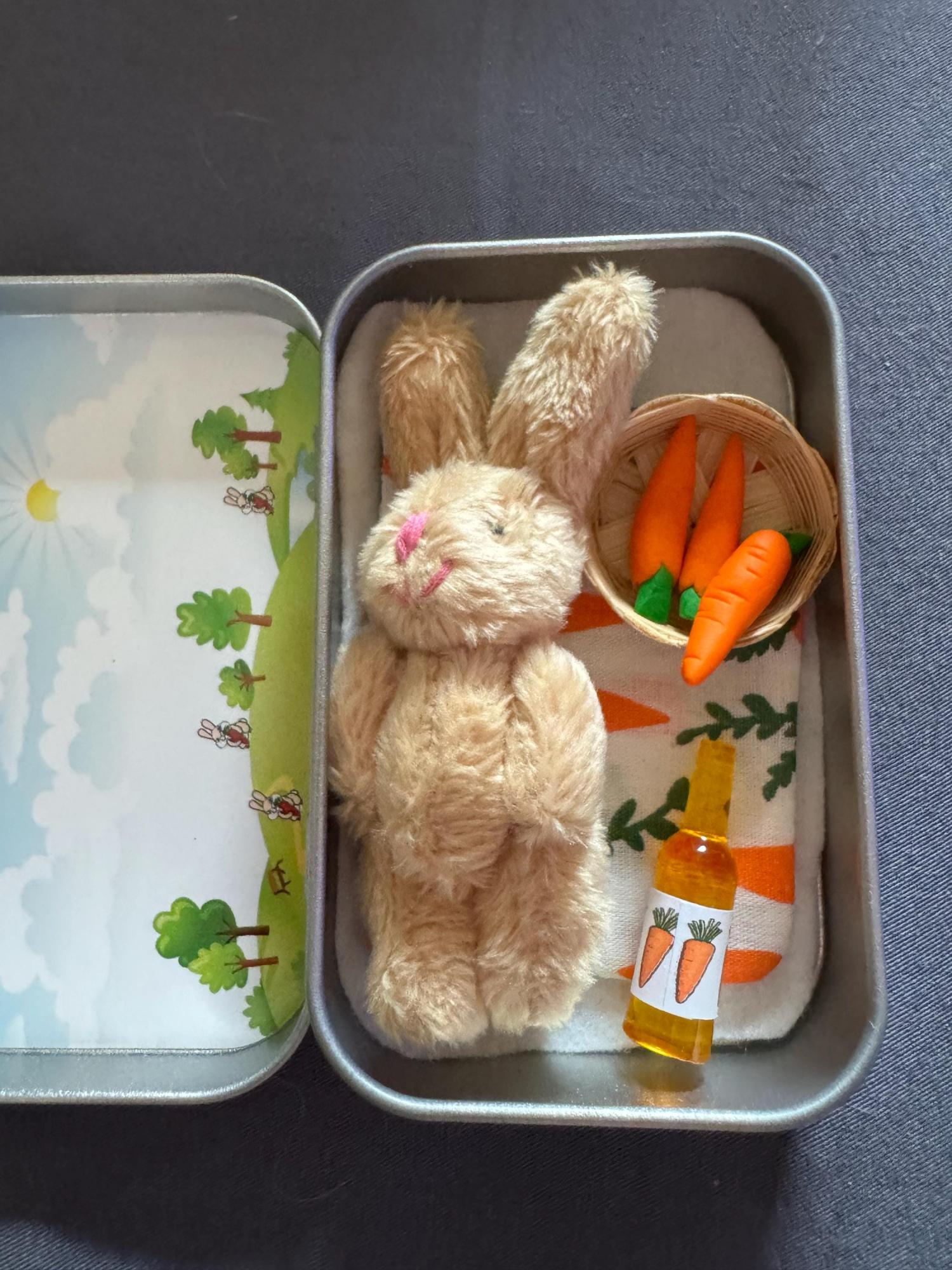 Easter Bunny fluffy Plush in Pocket Tin: Miniature role play