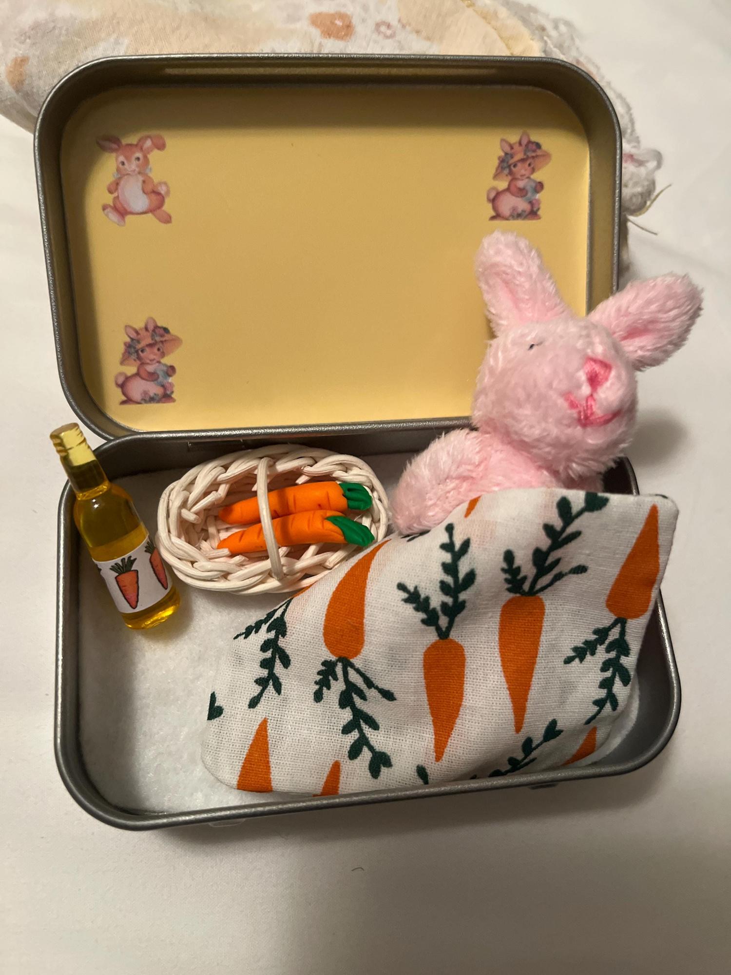 Easter Bunny fluffy Plush in Pocket Tin: Miniature role play