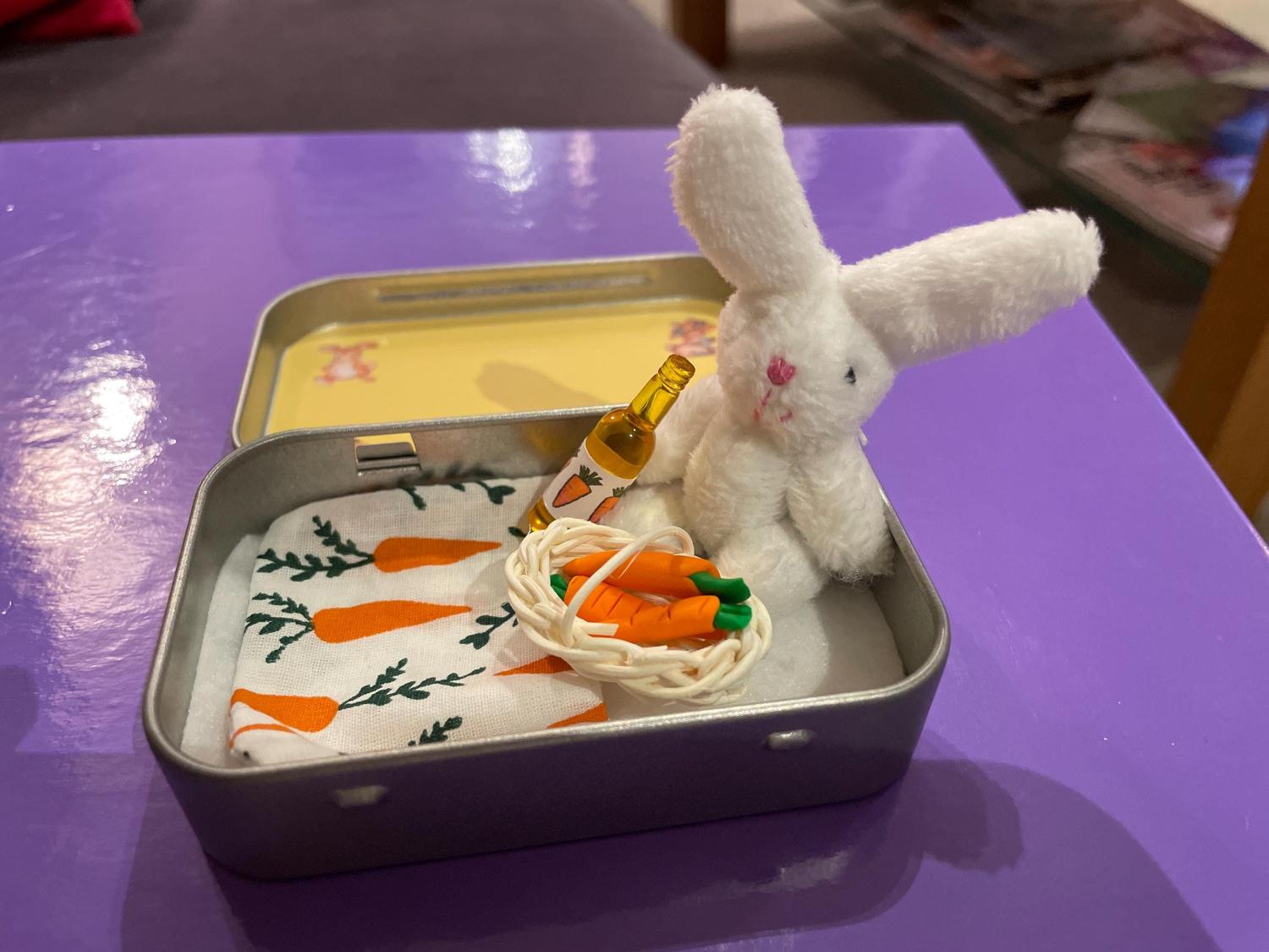 Easter Bunny fluffy Plush in Pocket Tin: Miniature role play