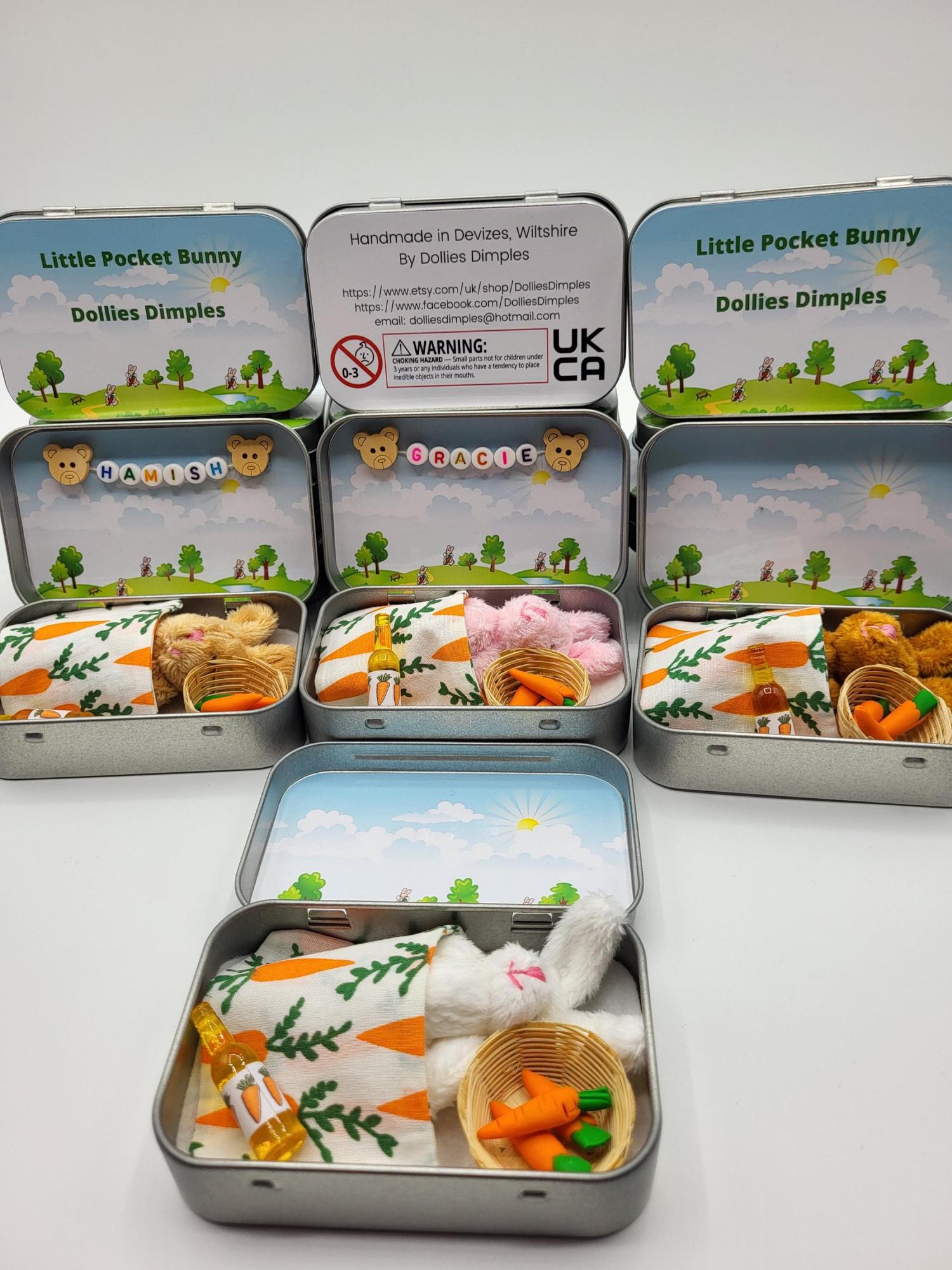 Easter Bunny fluffy Plush in Pocket Tin: Miniature role play