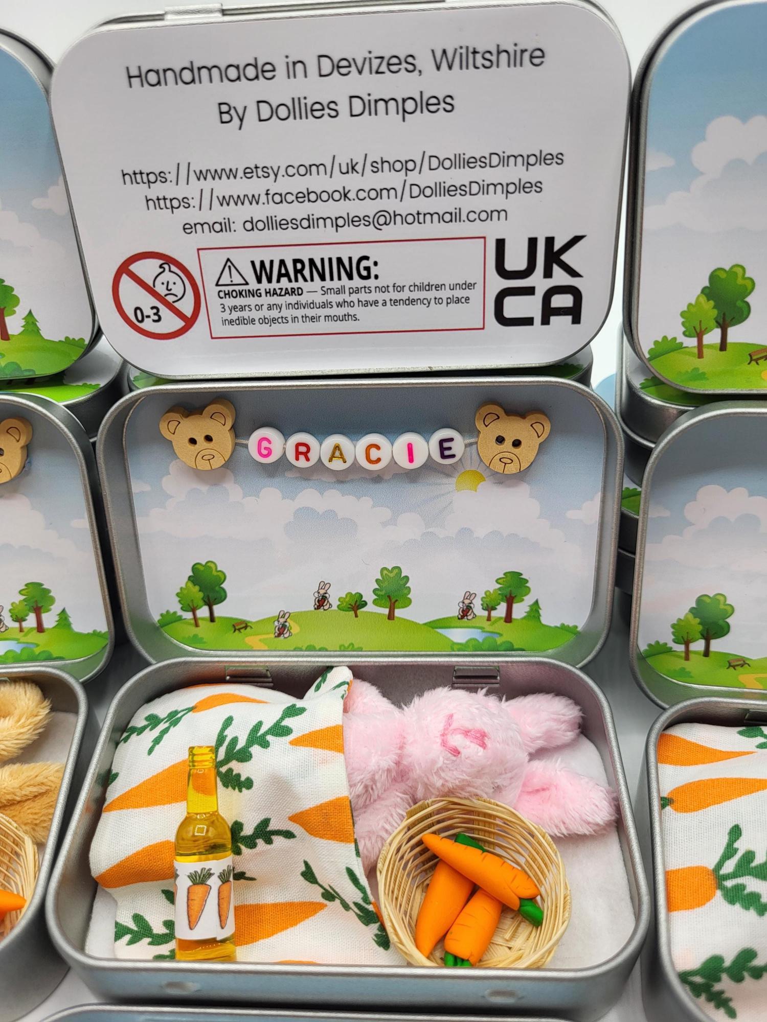 Easter Bunny fluffy Plush in Pocket Tin: Miniature role play