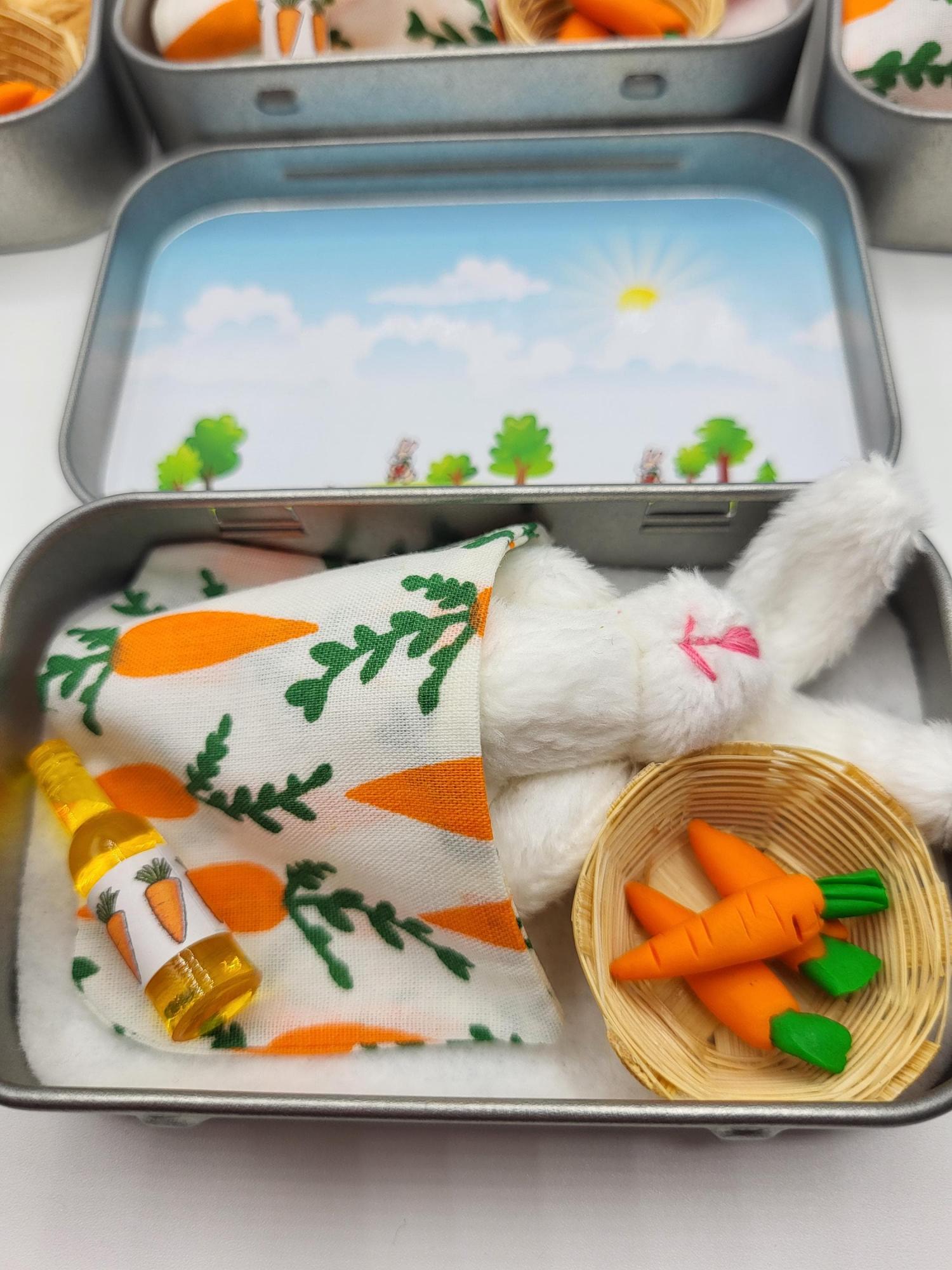 Easter Bunny fluffy Plush in Pocket Tin: Miniature role play