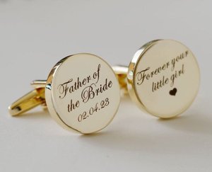 Father of the Bride Cufflink,Cufflinks,Personalized Cufflinks, Engraved Cufflinks, Round Custom Cuff link ,Gifts for Him,Wedding Gift