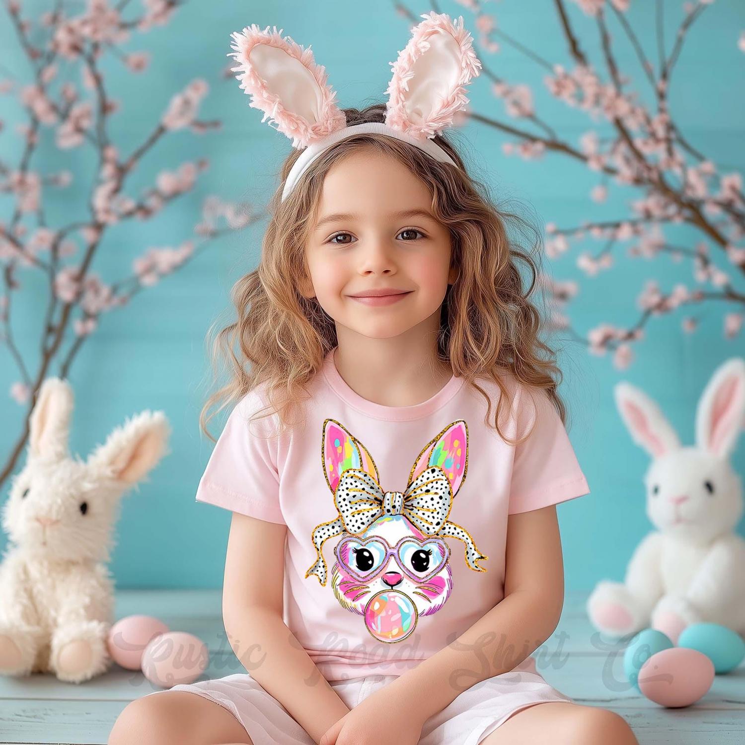 Girls Easter Shirt, Bubblegum Bunny Shirt, Coquette Easter Shirt, Toddler Easter Outfit, Easter Basket Gift