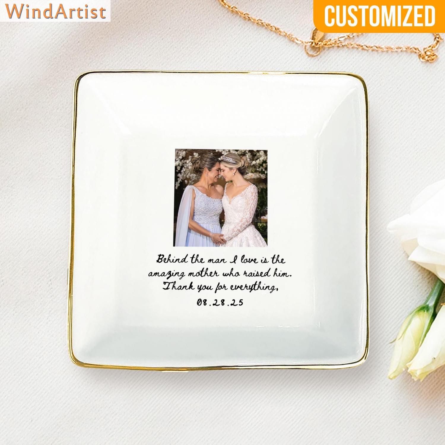 Custom Photo Mother of The Groom Jewelry Dish, Mother of The Bride Jewelry plate, Custom Jewelry Tray for Mom, Wedding Favor Gift For Mom