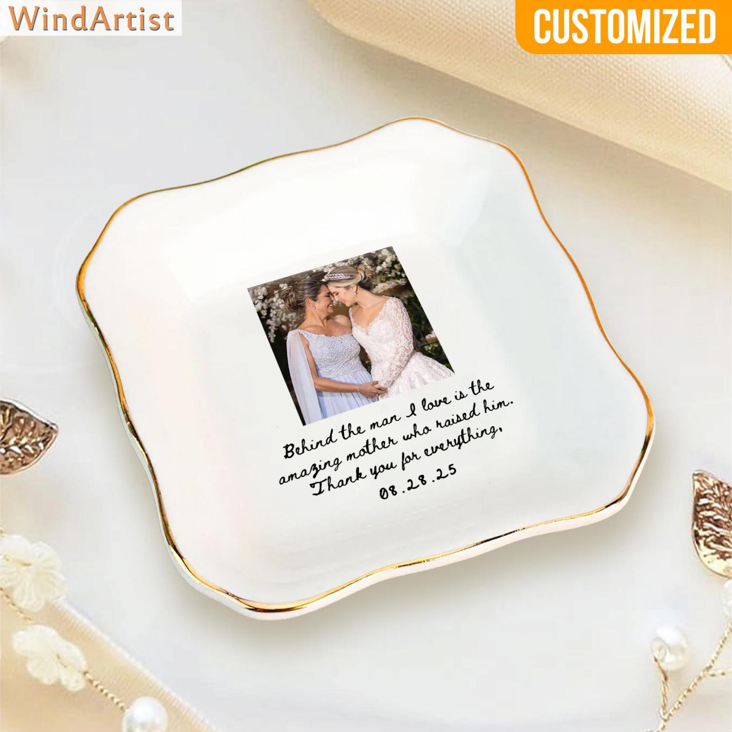 Custom Photo Mother of The Groom Jewelry Dish, Mother of The Bride Jewelry plate, Custom Jewelry Tray for Mom, Wedding Favor Gift For Mom