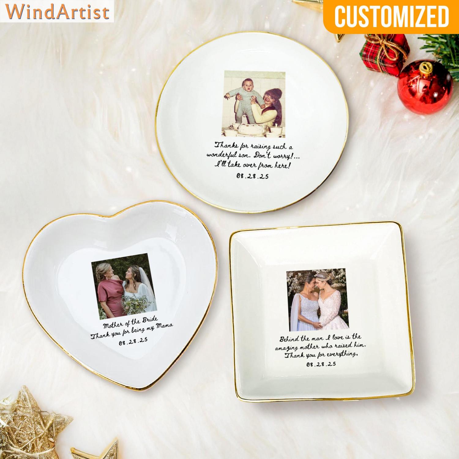 Custom Photo Mother of The Groom Jewelry Dish, Mother of The Bride Jewelry plate, Custom Jewelry Tray for Mom, Wedding Favor Gift For Mom