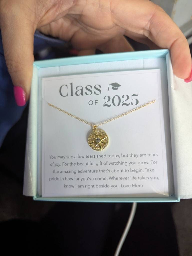 Follow Your Compass Necklace, New Beginnings Graduation Gift, Necklace on Card, College, High School Graduating Senior Gift for Girl Custom