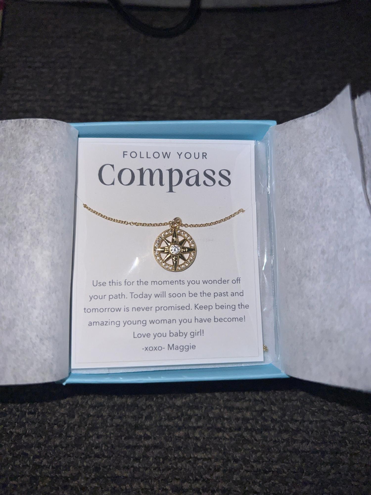 Follow Your Compass Necklace, New Beginnings Graduation Gift, Necklace on Card, College, High School Graduating Senior Gift for Girl Custom