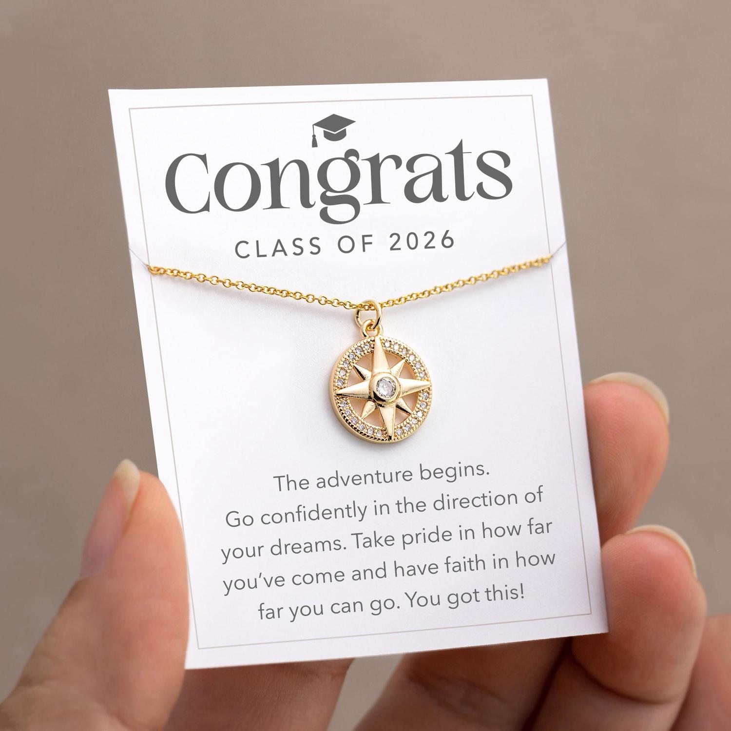 Follow Your Compass Necklace, New Beginnings Graduation Gift, Necklace on Card, College, High School Graduating Senior Gift for Girl Custom