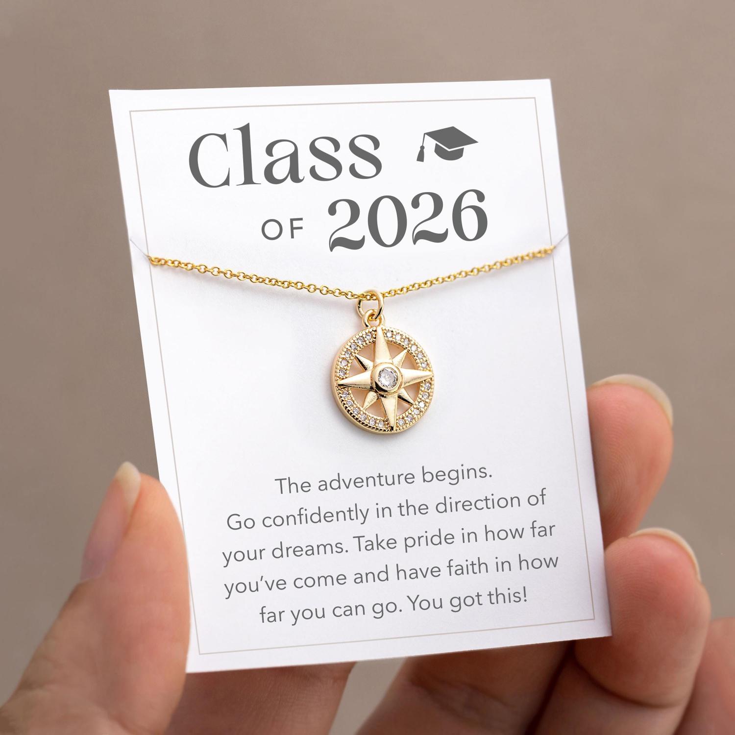 Follow Your Compass Necklace, New Beginnings Graduation Gift, Necklace on Card, College, High School Graduating Senior Gift for Girl Custom