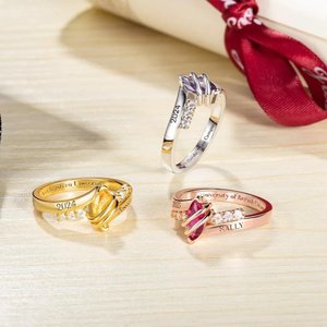 Personalized Class of 2025 Graduation Ring, Custom Birthstone & Name Engraving Ring, Delicate Woman's Class Ring with Custom Engravings