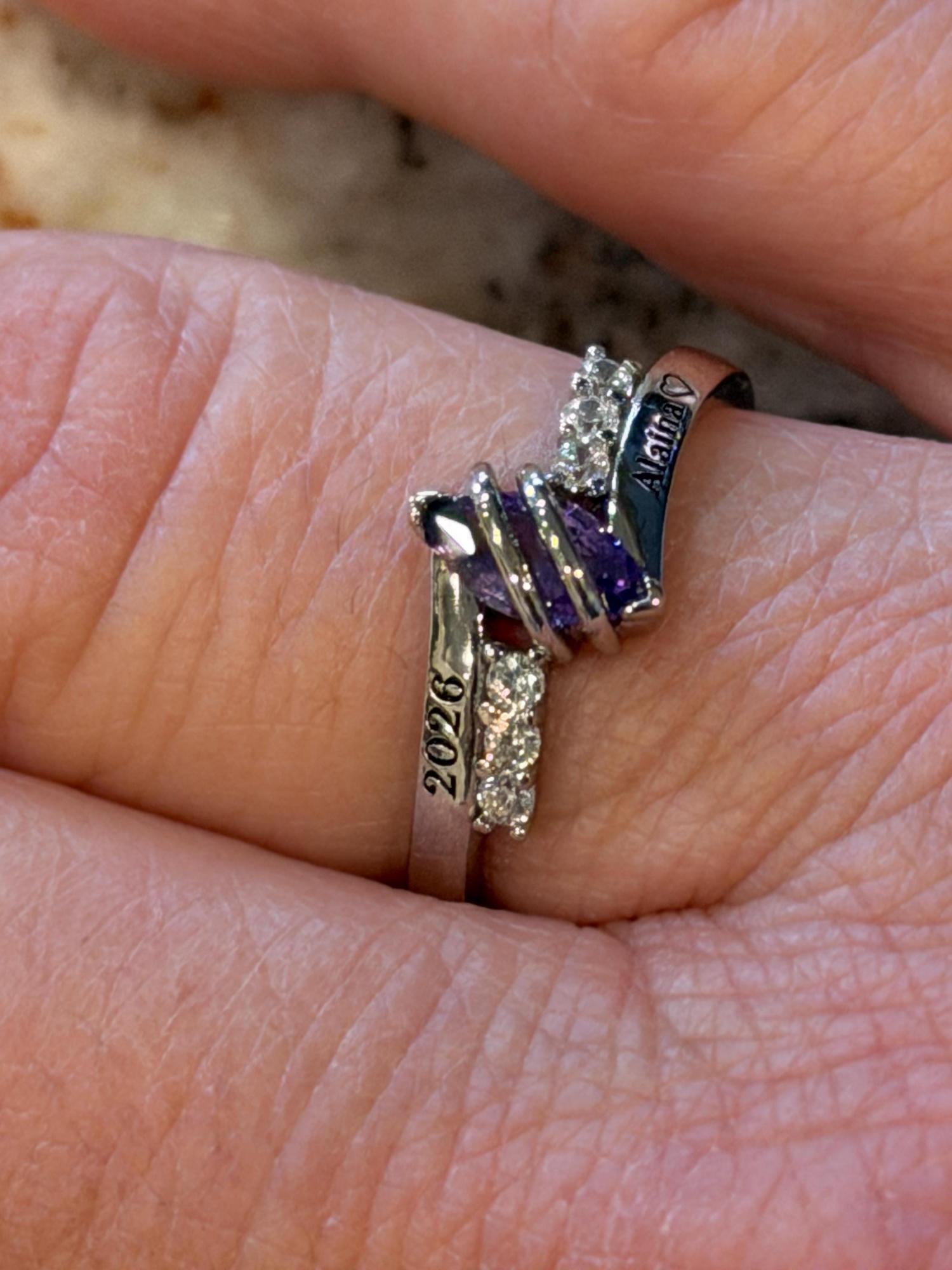 Personalized Class of 2025 Graduation Ring, Custom Birthstone & Name Engraving Ring, Delicate Woman's Class Ring with Custom Engravings