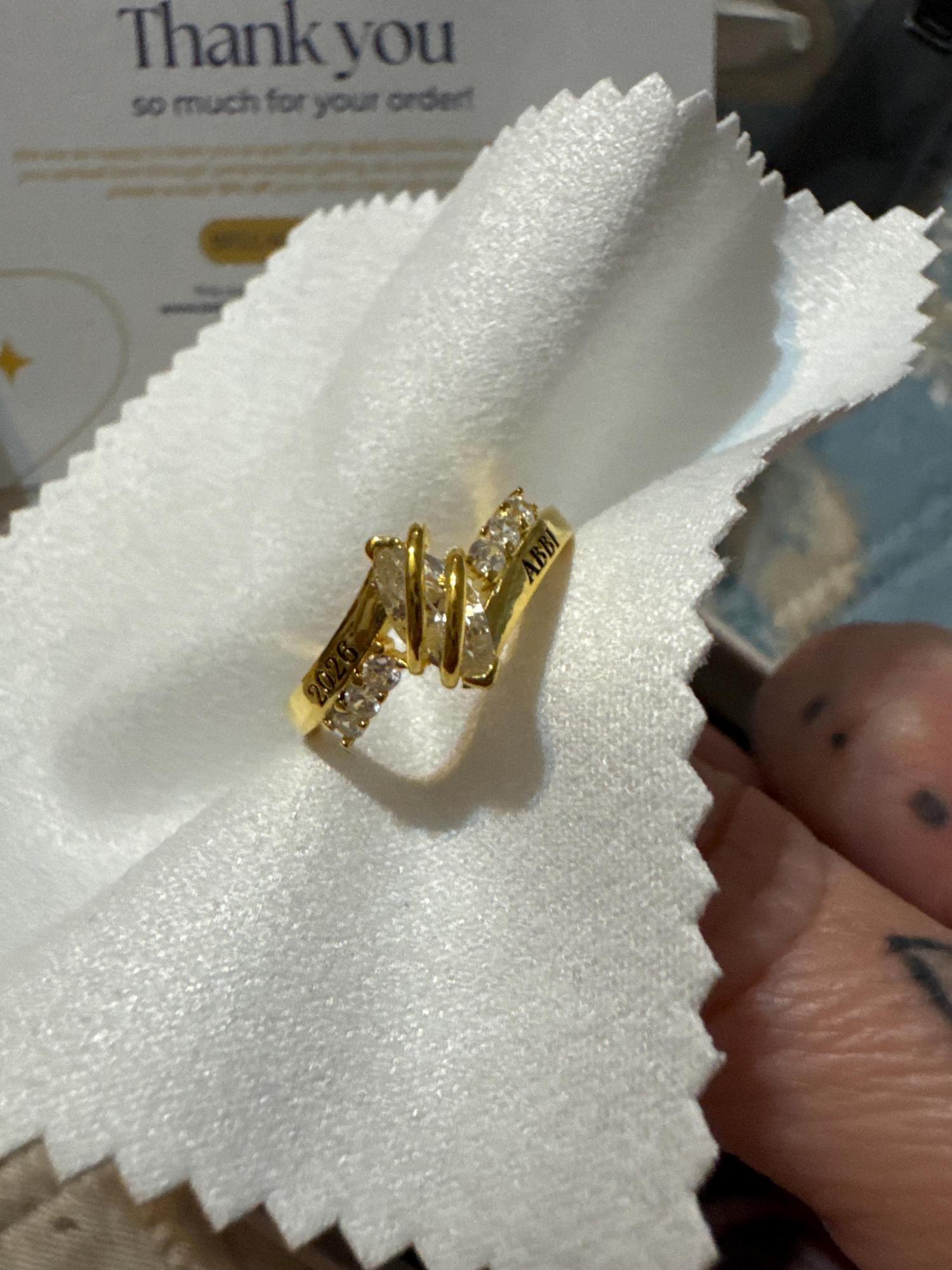 Personalized Class of 2025 Graduation Ring, Custom Birthstone & Name Engraving Ring, Delicate Woman's Class Ring with Custom Engravings