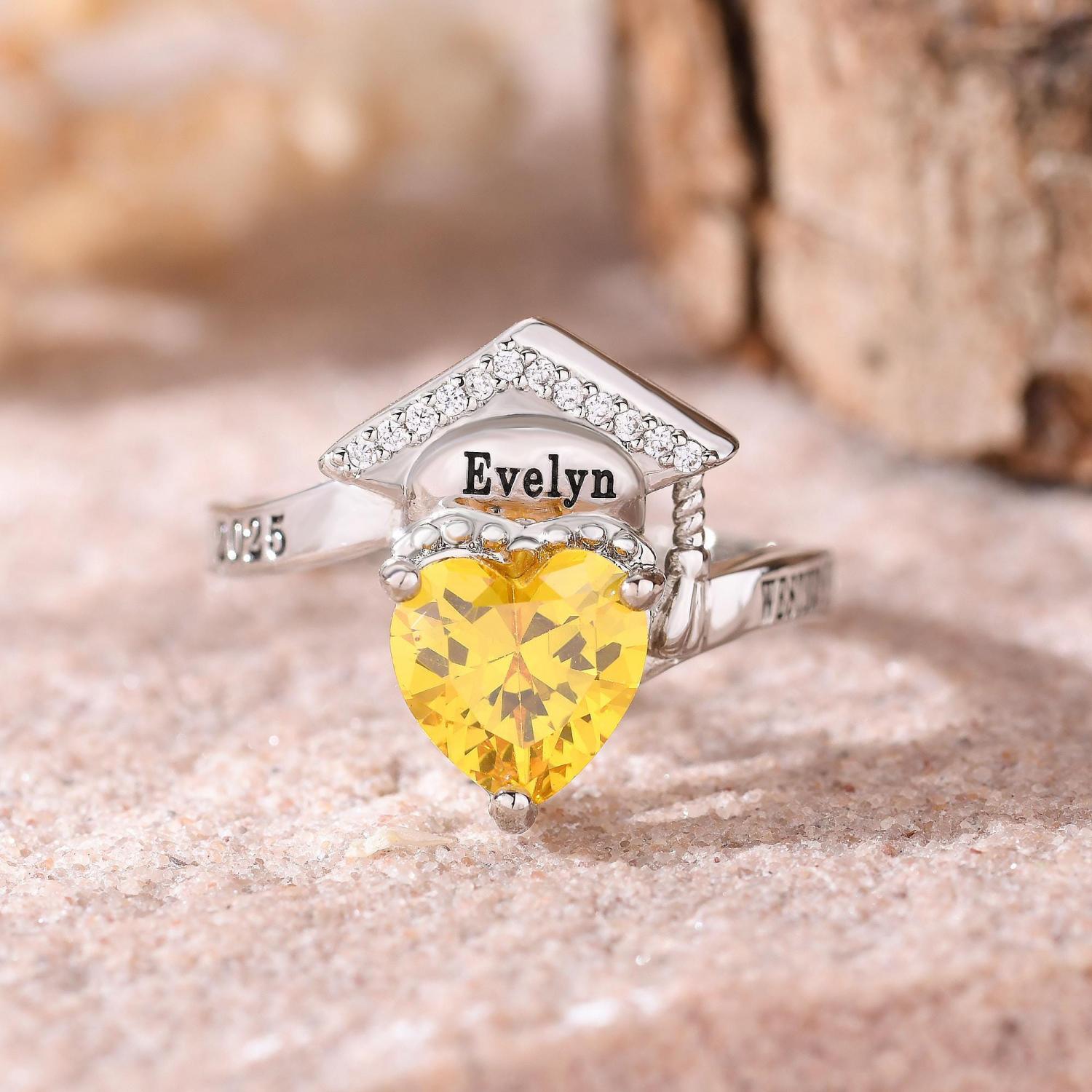 Women’s Graduation Class Ring, Custom Engraved Junior High School Rings, Personalized Christmas Gift for Her, Custom Class Ring for Women