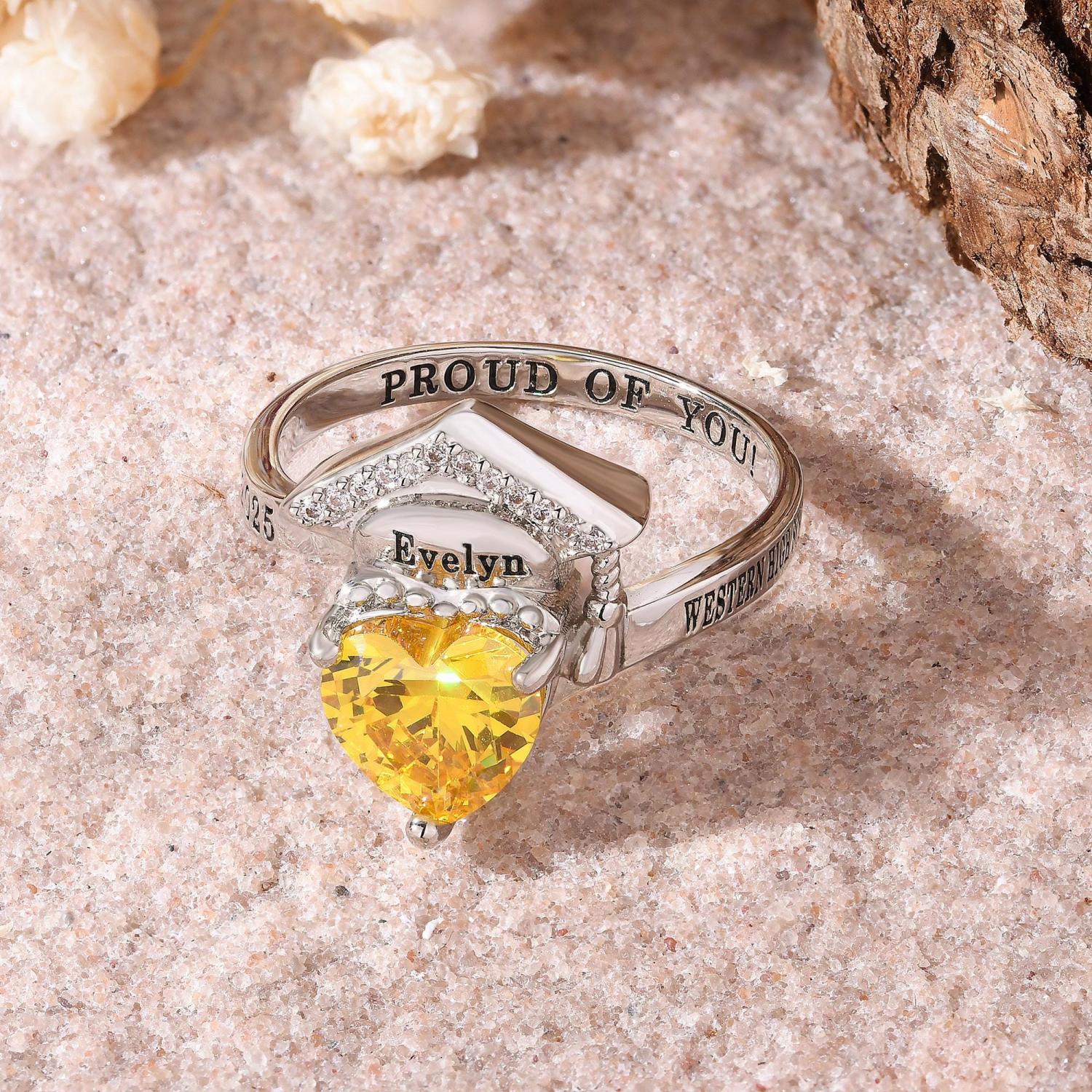 Women’s Graduation Class Ring, Custom Engraved Junior High School Rings, Personalized Christmas Gift for Her, Custom Class Ring for Women