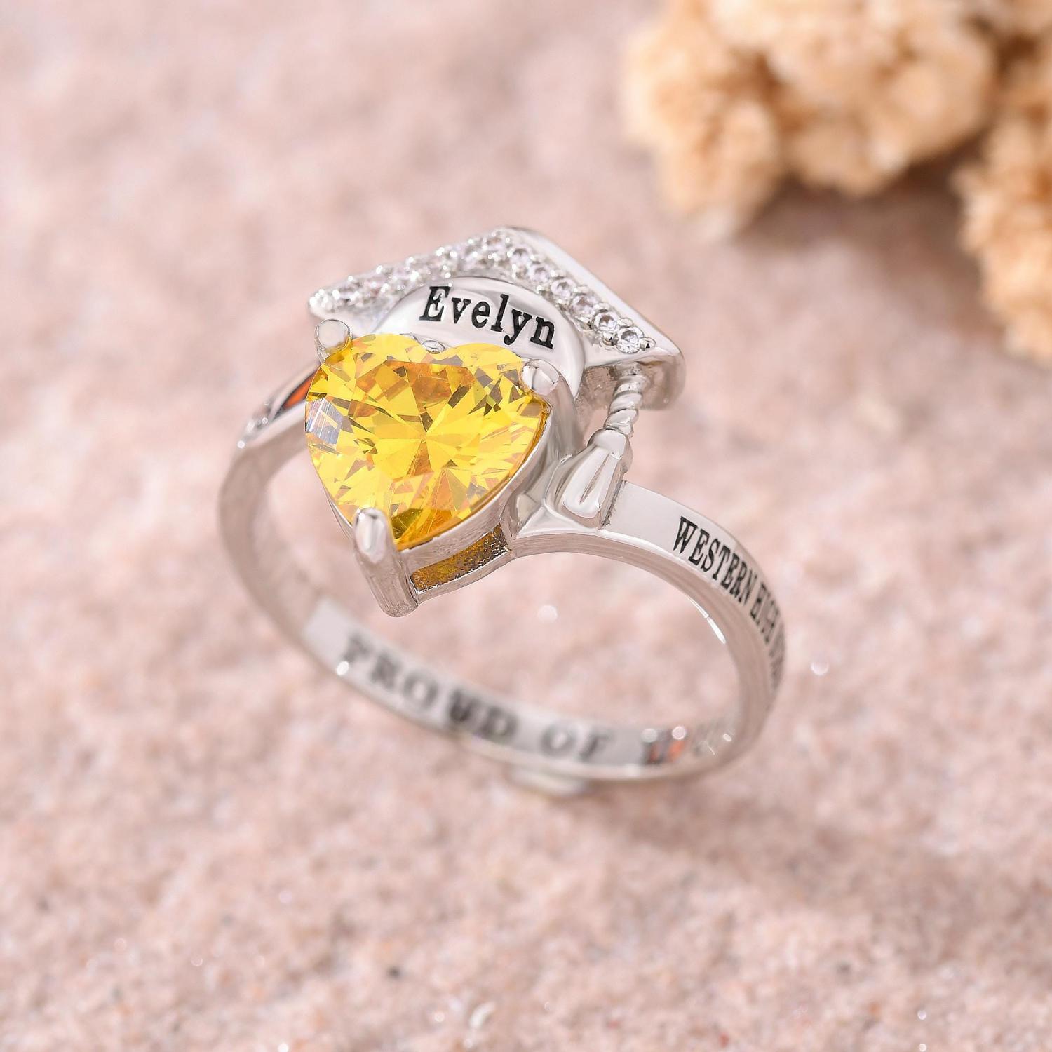 Women’s Graduation Class Ring, Custom Engraved Junior High School Rings, Personalized Christmas Gift for Her, Custom Class Ring for Women