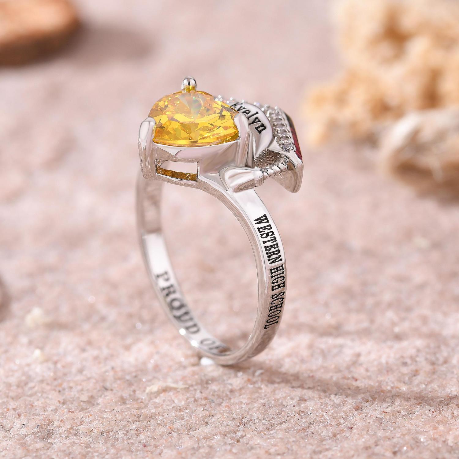 Women’s Graduation Class Ring, Custom Engraved Junior High School Rings, Personalized Christmas Gift for Her, Custom Class Ring for Women