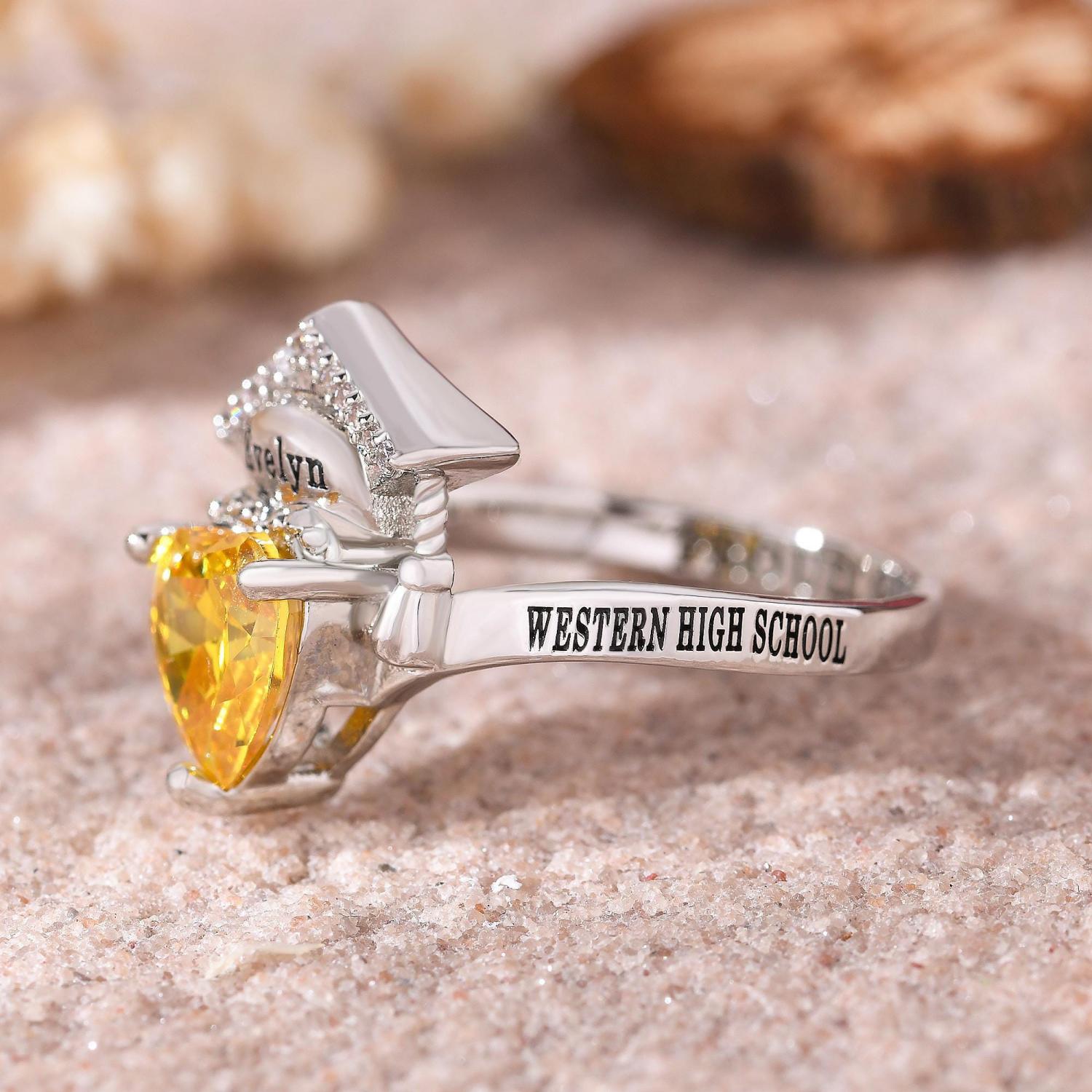 Women’s Graduation Class Ring, Custom Engraved Junior High School Rings, Personalized Christmas Gift for Her, Custom Class Ring for Women