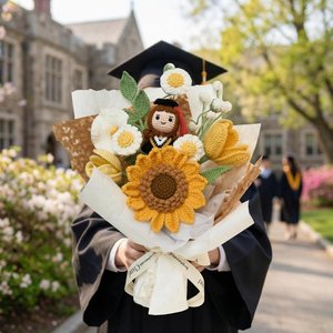 Class of 2026 Crochet Graduation Flowers, Custom Handmade Bouquet with Doll, College Graduation Gifts for Her