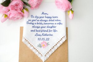 Mother of the Bride Gift, Wedding gift Handkerchiefs, Mom wedding gift from daughter, Embroidered handkerchief, Wedding Gifts for parents