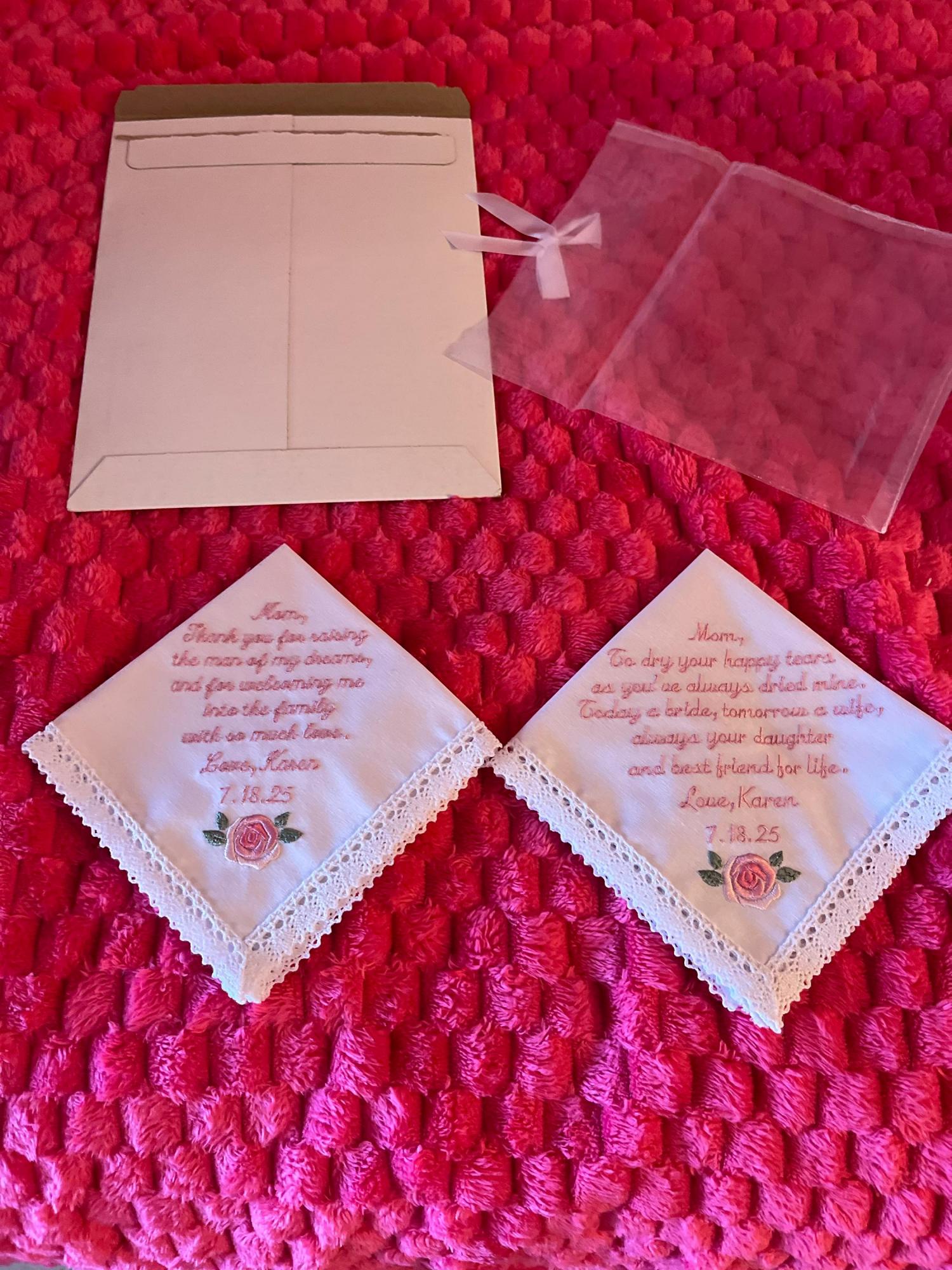 Mother of the Bride Gift, Wedding gift Handkerchiefs, Mom wedding gift from daughter, Embroidered handkerchief, Wedding Gifts for parents
