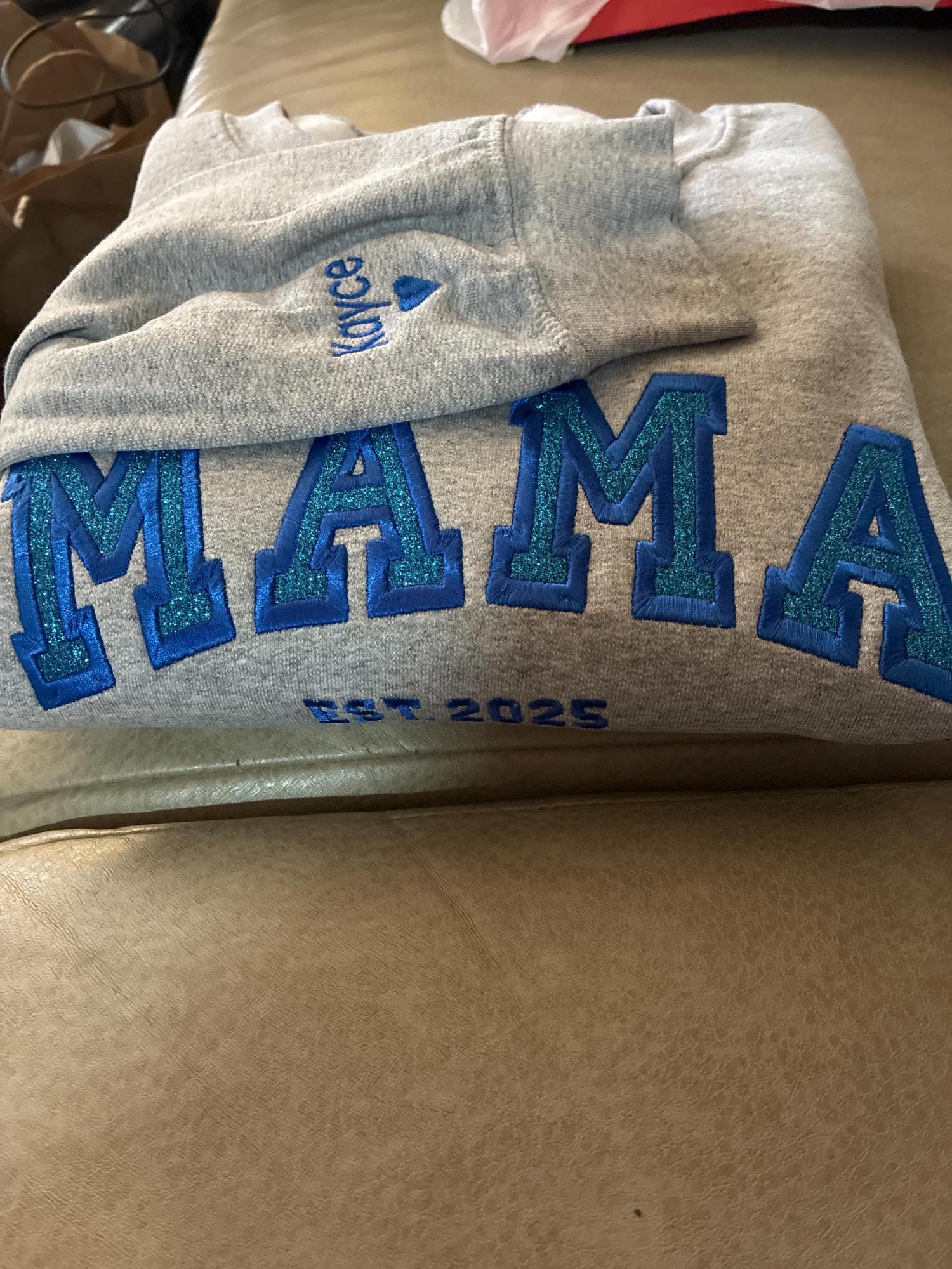 Custom Embroidered Mama Sweatshirt with Kids Names on Sleeve New Mom Hoodie Personalized Gift for Mom Crewneck Pullover