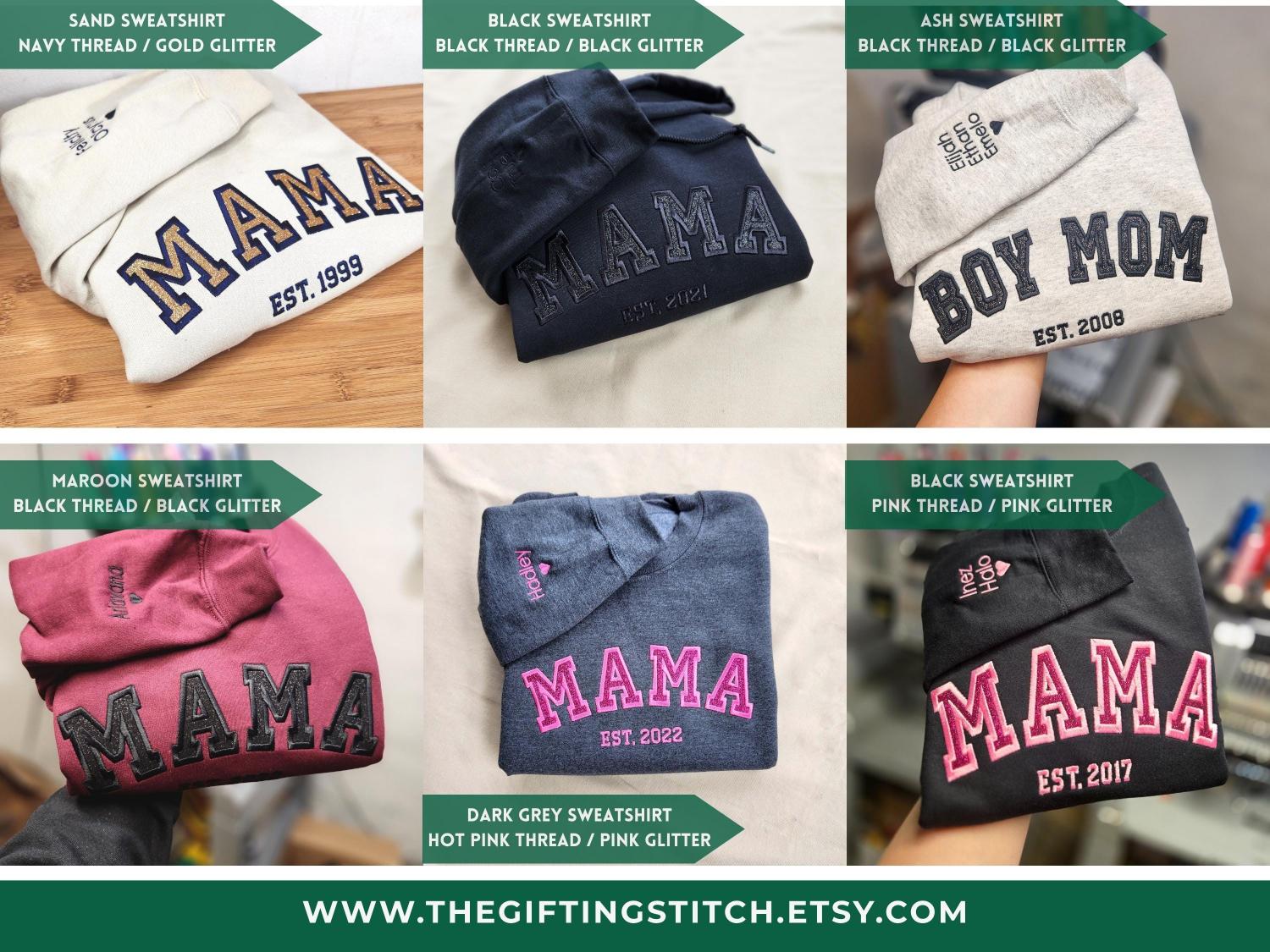 Custom Embroidered Mama Sweatshirt with Kids Names on Sleeve New Mom Hoodie Personalized Gift for Mom Crewneck Pullover