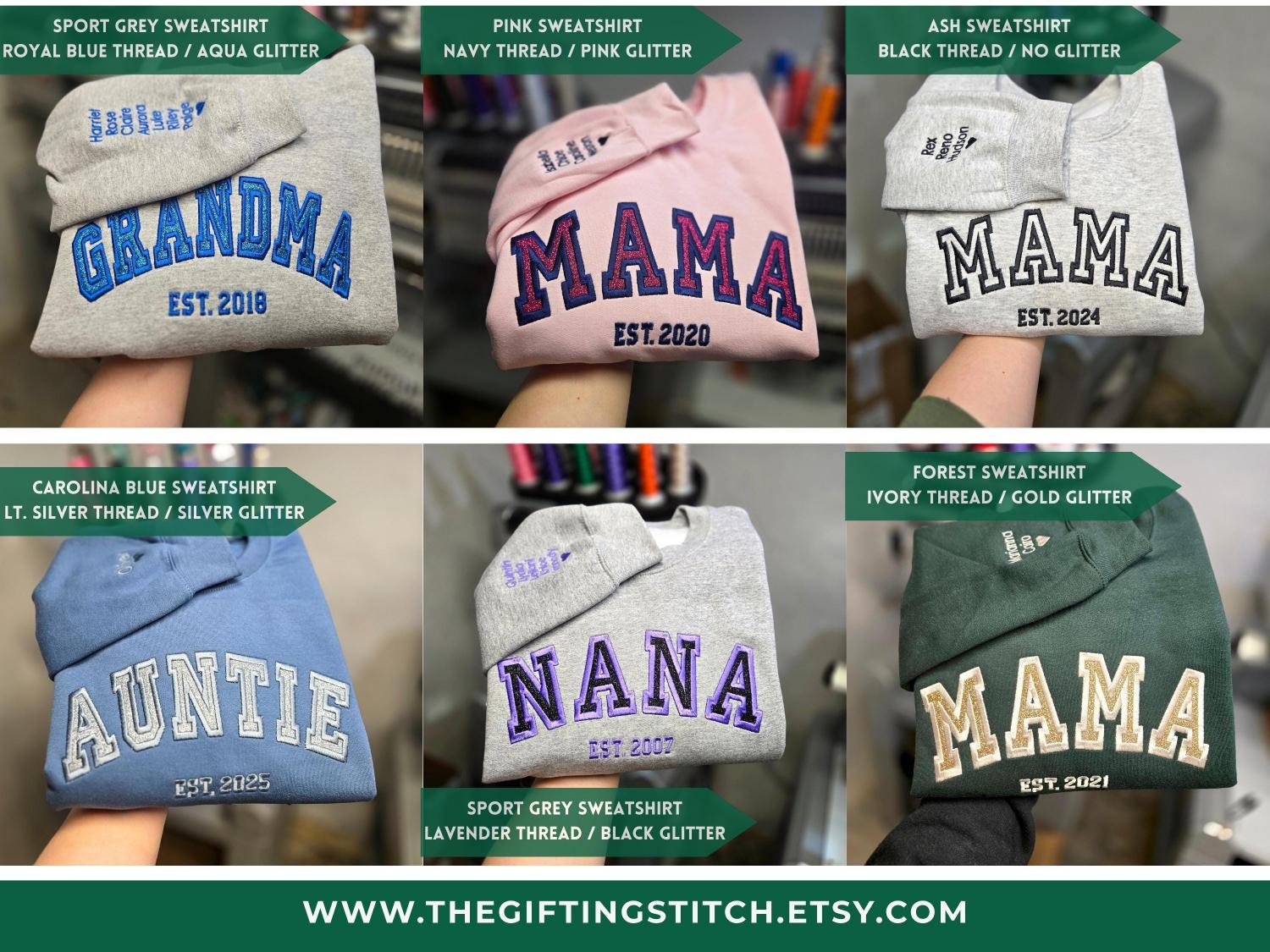 Custom Embroidered Mama Sweatshirt with Kids Names on Sleeve New Mom Hoodie Personalized Gift for Mom Crewneck Pullover
