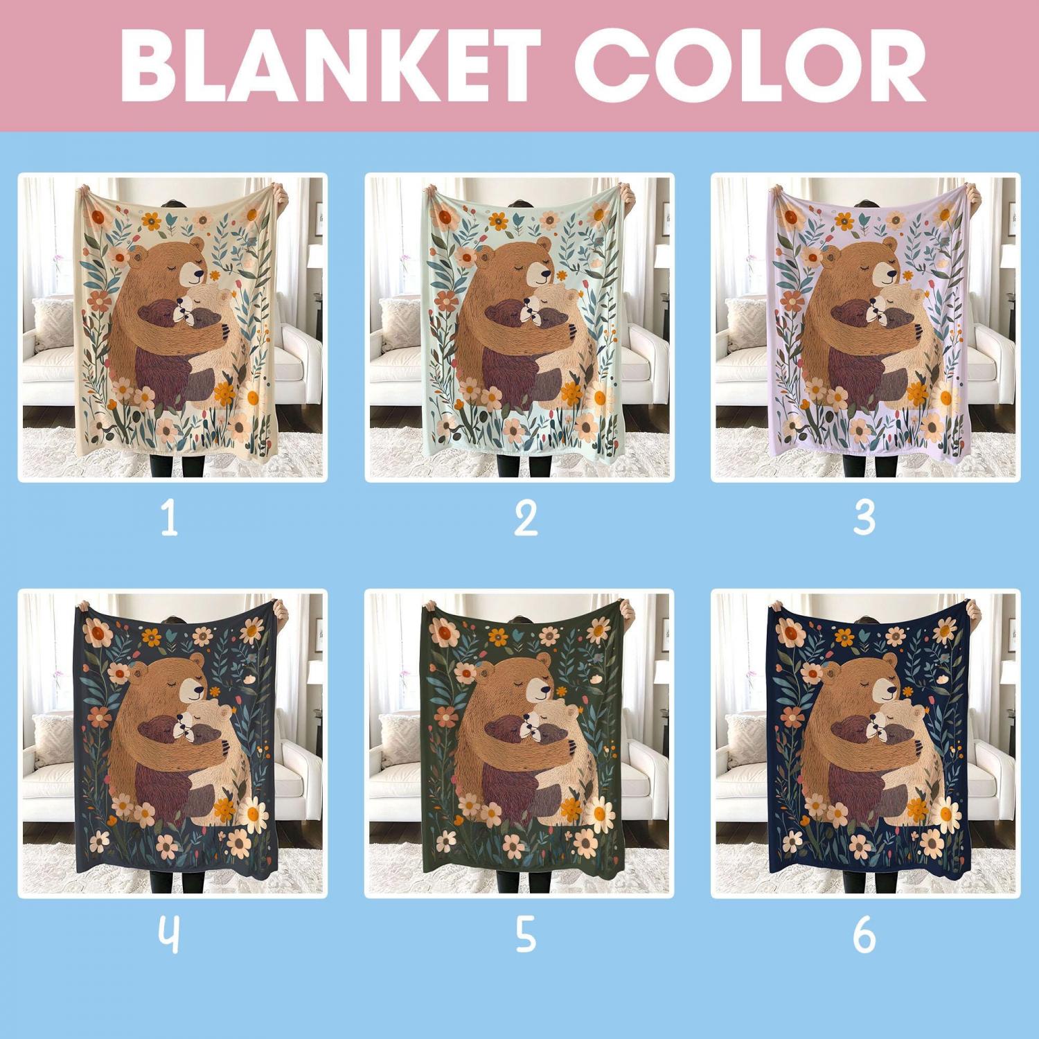 Personalized Mama Bear Flower Blanket, Custom Mother's Day Gift for Mom Grandma, Boho Wildflowers Mom Bear Quilt, Cottagecore Flower Gift