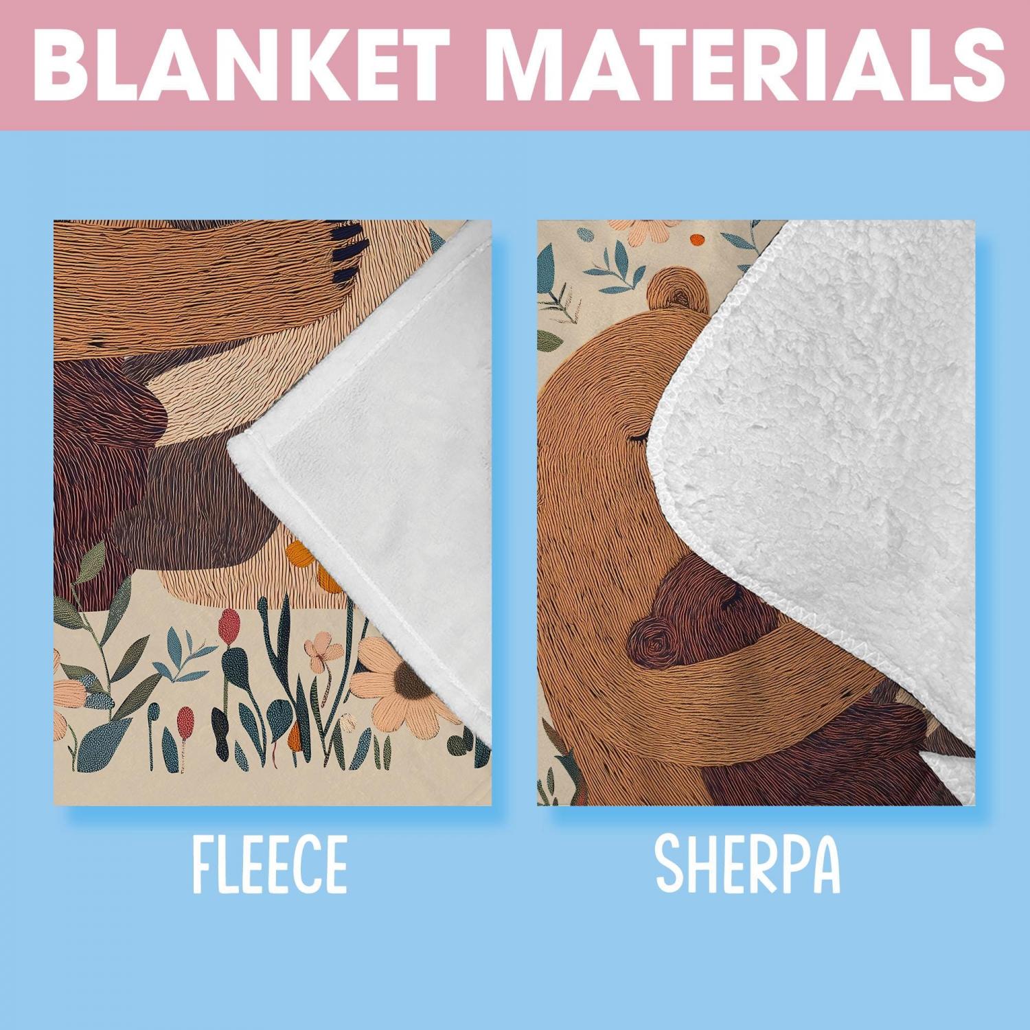 Personalized Mama Bear Flower Blanket, Custom Mother's Day Gift for Mom Grandma, Boho Wildflowers Mom Bear Quilt, Cottagecore Flower Gift