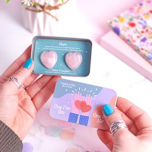 Mother and Daughter Rose Quartz in a Tin - Pocket Love Heart Crystals Gift Set
