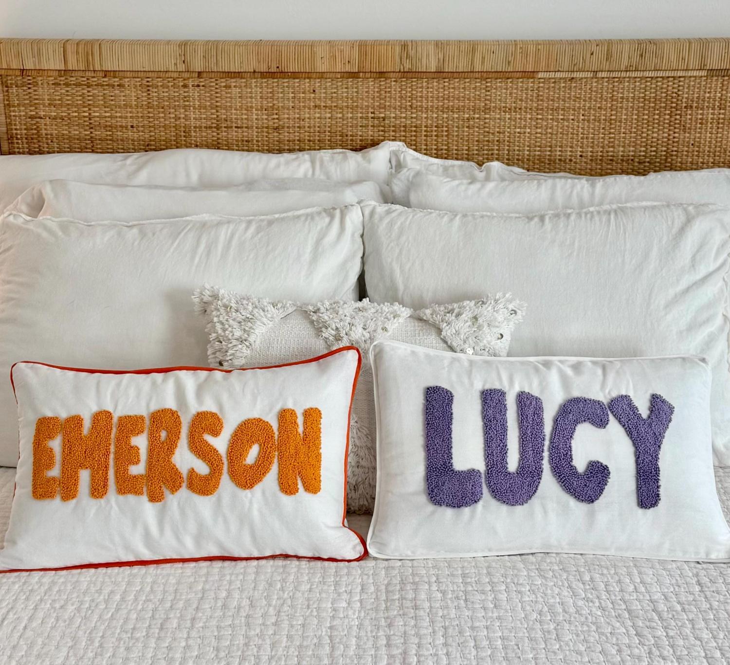 Home Decor Punch Needle Embroidered Custom Pillow, Personalized Gift, Graduation Gift, Dorm Room Decor, Kids Room Decor, Monogram Pillow