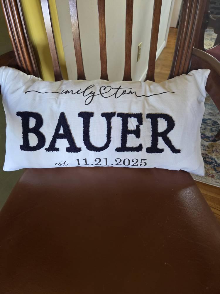 Custom Couple Name Punch Needle Pillow Cover, Anniversary Gift, Wedding Gift, Personalized Couple Throw Pillow, Valentine's Day Gift Idea