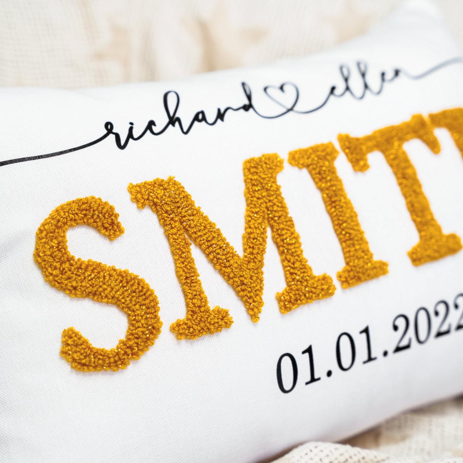 Custom Couple Name Punch Needle Pillow Cover, Anniversary Gift, Wedding Gift, Personalized Couple Throw Pillow, Valentine's Day Gift Idea