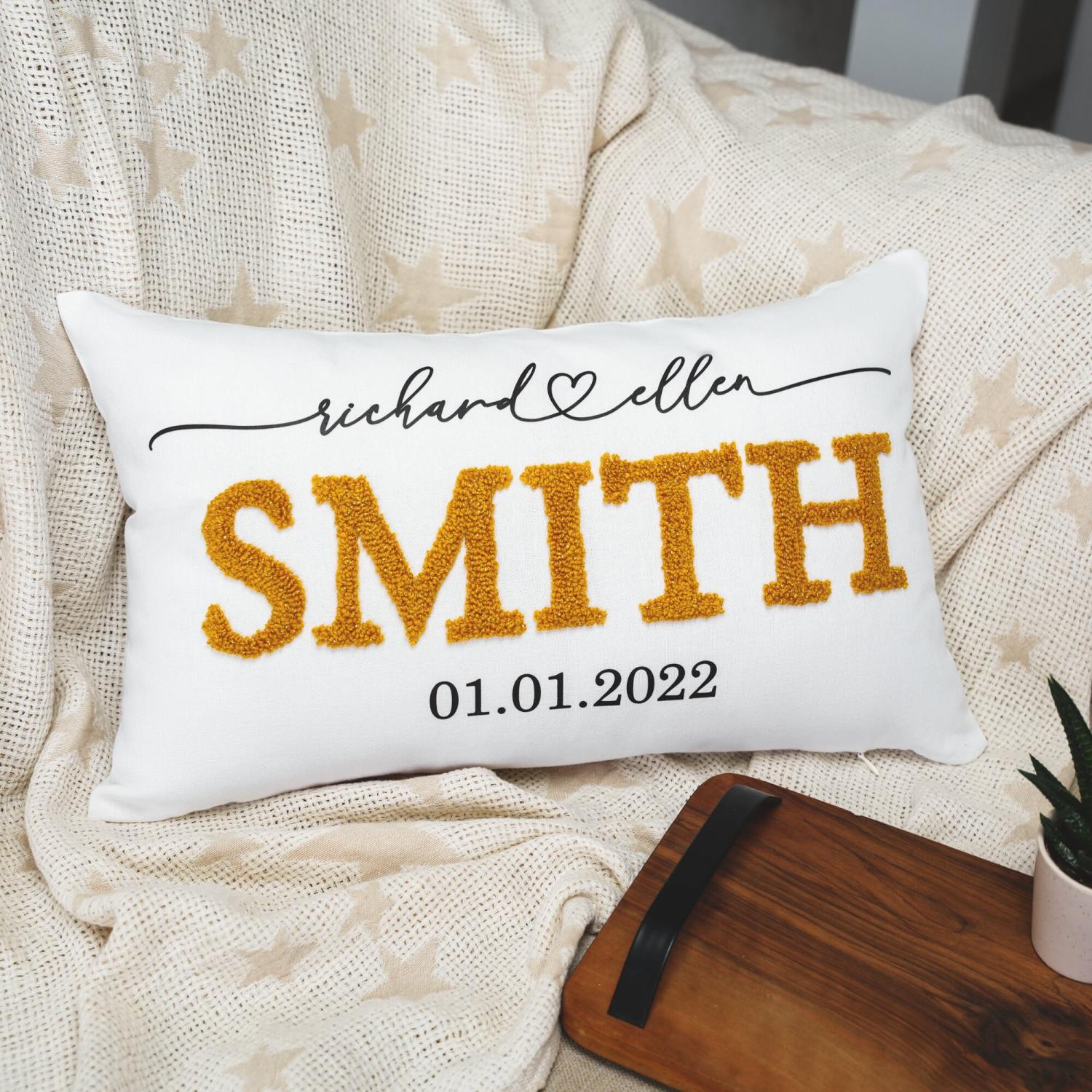 Custom Couple Name Punch Needle Pillow Cover, Anniversary Gift, Wedding Gift, Personalized Couple Throw Pillow, Valentine's Day Gift Idea