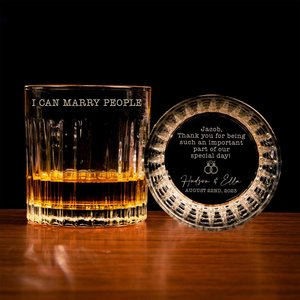 Personalized Wedding Officiant Gift: Engraved Whiskey Glass, 11 oz