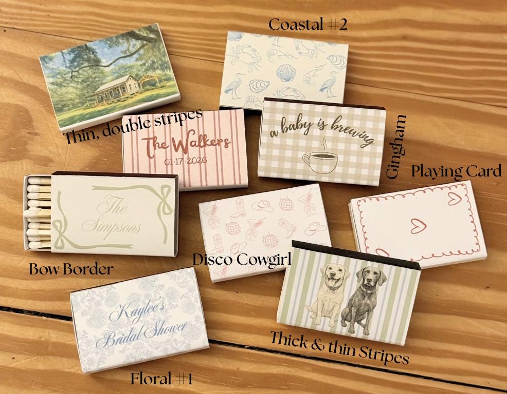 Personalized Wedding Matchbooks - Custom Favors for Wedding guests, Baby Shower, Bachelorette & Housewarming